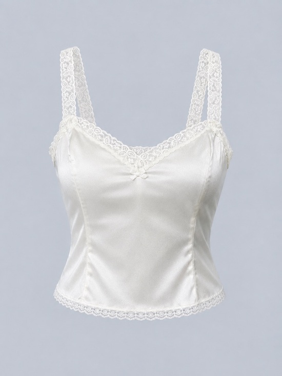 Vintage Tops - Vintage White Lace Trim Camisole Top Babydoll Fit Balletcore Coquette Sz SM/‎ MD